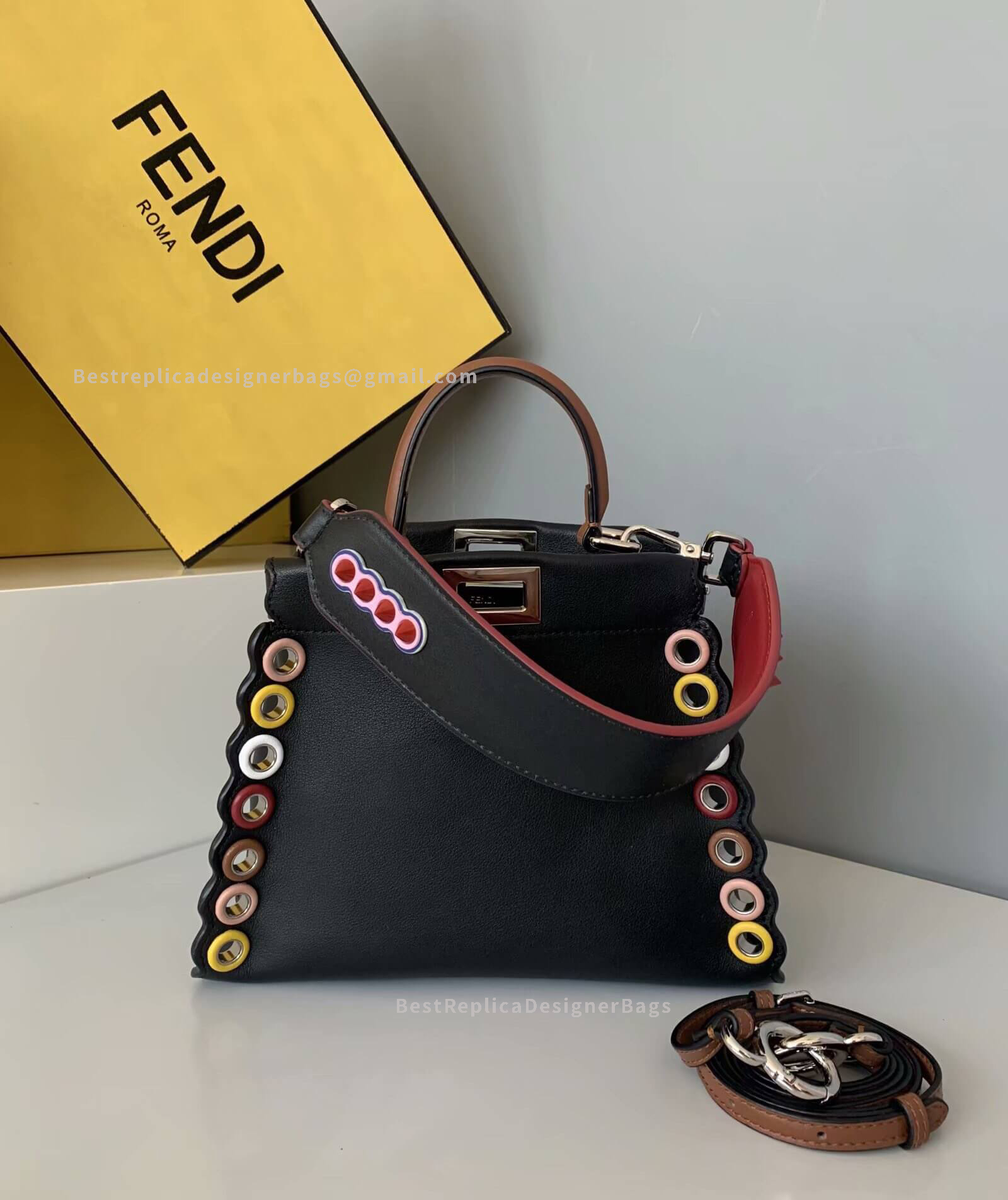 Fendi Peekaboo Iconic Mini Black Leather Bag 8106S